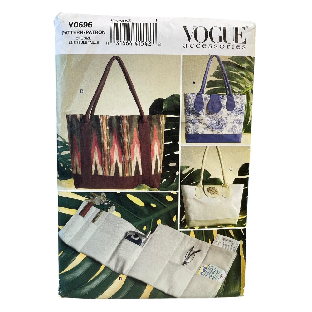 VOGUE V0696 Totes Organizer Tote Bag Accessory ONE SIZE Early 2000s